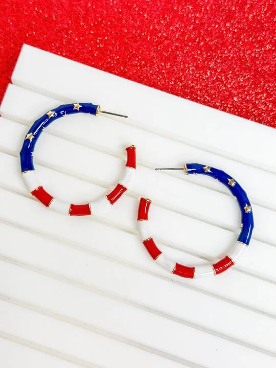 Hoop earrings with satin finishes for a smooth and elegant appearance-American Flag Enamel Hoop Earrings