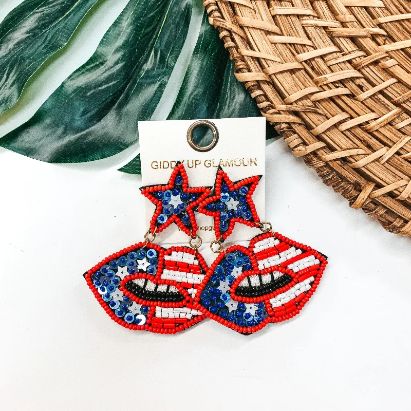 Best hoop earrings with multi-colored gemstones for a vibrant and lively touch-American Flag Seed Beaded Lip Post Earrings