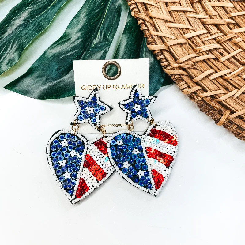 Best hoop earrings with detachable studs for a versatile and adjustable accessory-American Flag Seed Beaded Heart Earrings