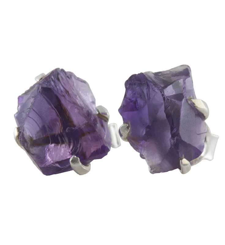 Best hoop earrings with vintage-style detailing for a nostalgic and timeless look-Amethyst Stone Prong Set Sterling Silver Earrings