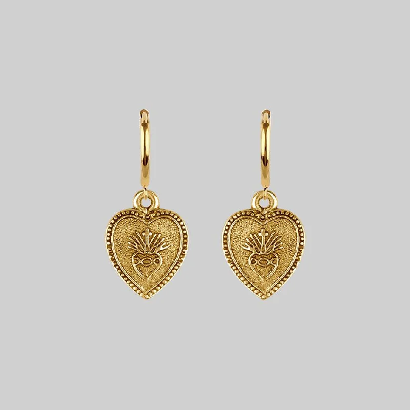 Best hoop earrings with gold-plated finishes for an affordable luxury vibe-ARDOUR. Sacred Heart Hoop Earrings - Gold