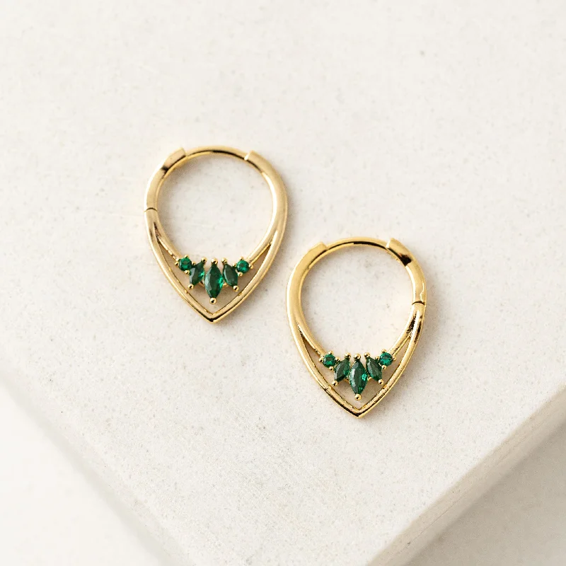 Hoop earrings with stacked layers for a bold and textured design-Aria Emerald Hoop Earrings