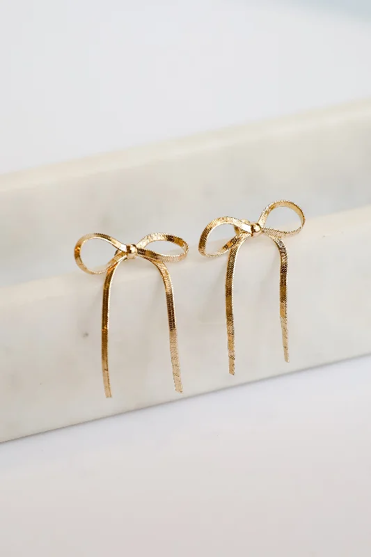 Hoop earrings with open designs for a modern, lighthearted vibe-Averie Gold Bow Earrings