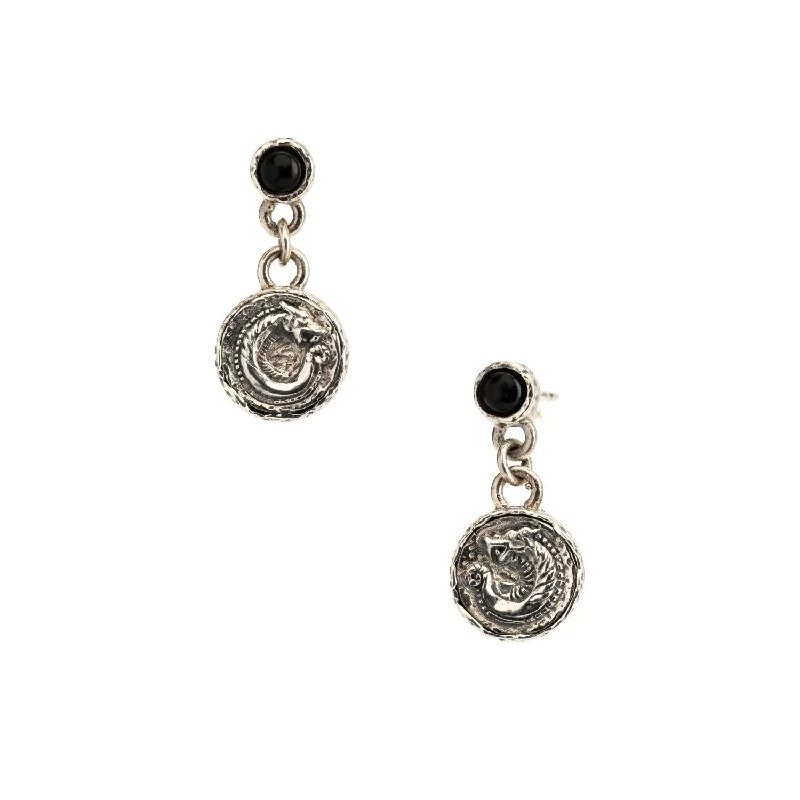 Hoop earrings with circle designs for a classic and timeless shape-Silver or Silver and Bronze Dragon Coin Earrings