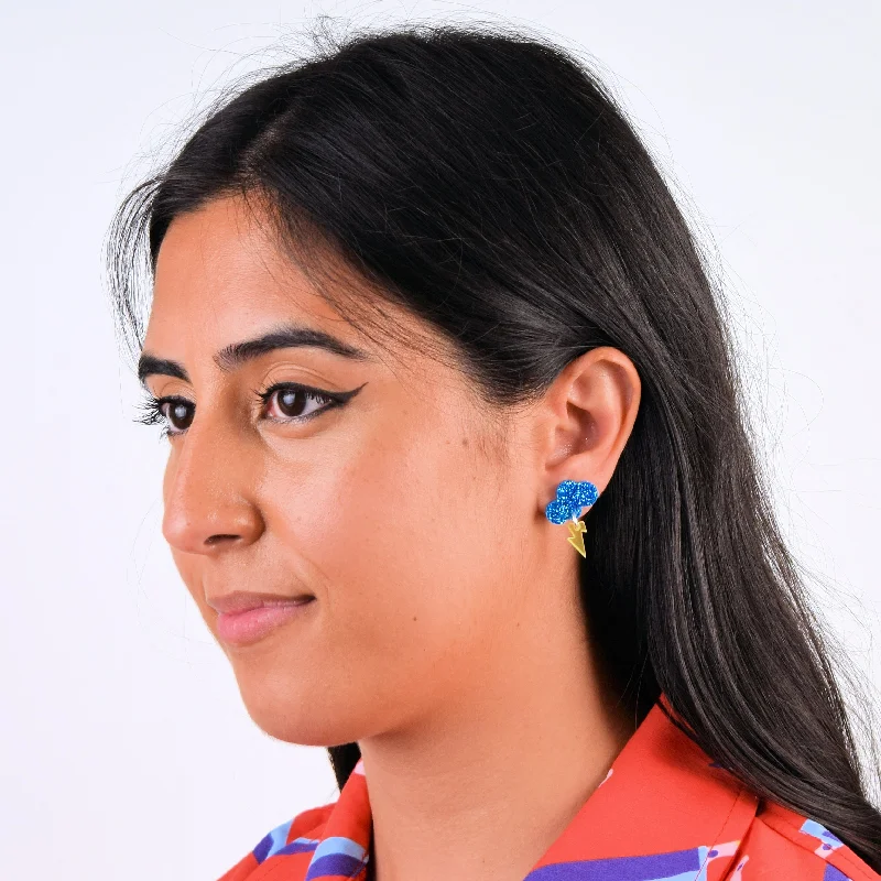 Hoop earrings with intricate designs for a unique and artistic appearance-Baby Rain Cloud Earrings - Glitter Blue/Frosty Yellow