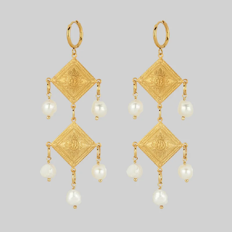 Best hoop earrings with smooth ceramic finishes for a polished, clean style-BANQUET. Pearl Chandelier Hoop Earrings - Gold