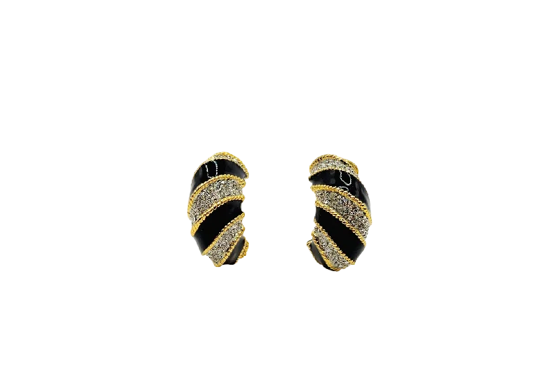 Best hoop earrings with enamel details for a colorful and modern look-Black Enamel with Crystal Rope Twist Earring