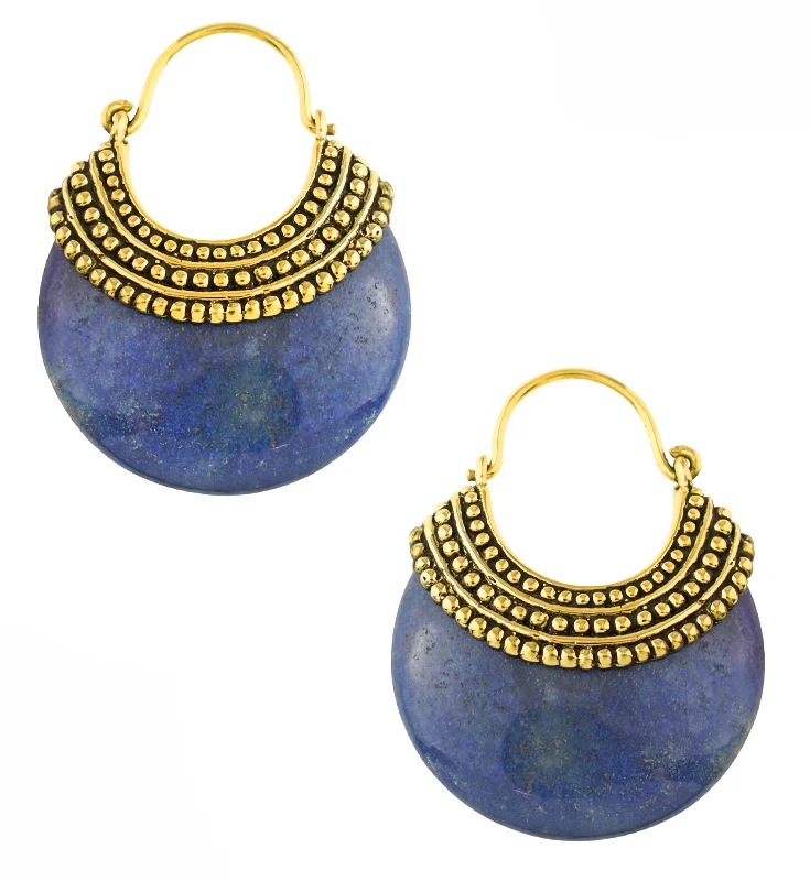 Best hoop earrings with asymmetrical designs for a fashion-forward, avant-garde look-Blue Aventurine Beaded Brass Stone Earrings