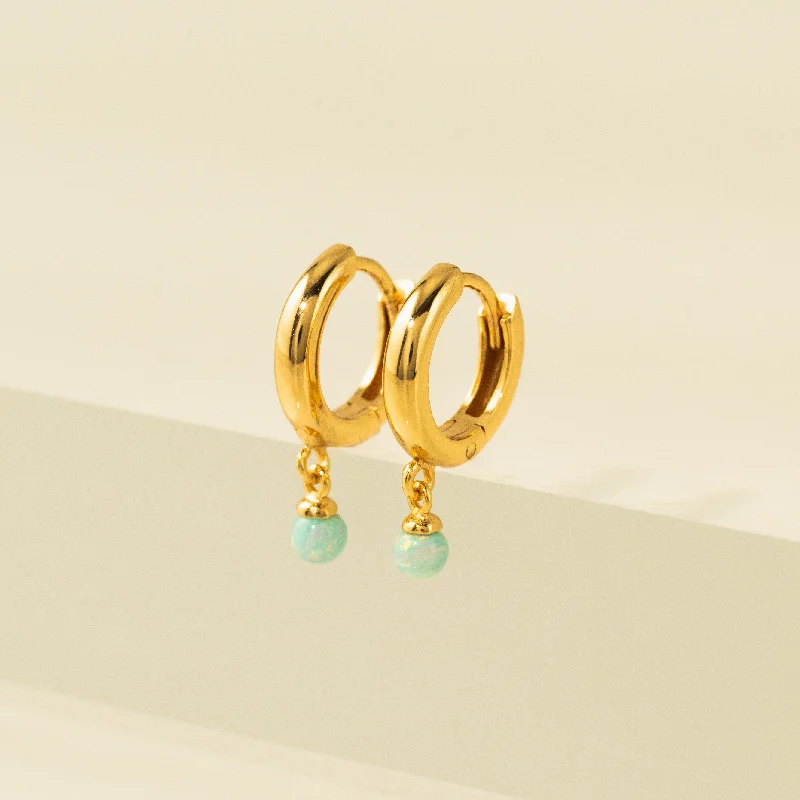 Best hoop earrings with geometric hexagon shapes for a modern, angular look-Blue Opal 11mm Huggie Drop Hoop Earrings