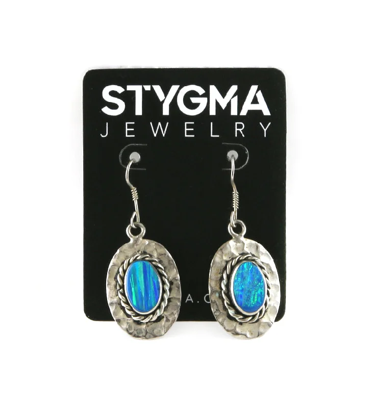 Stylish hoop earrings with diamond accents for an elegant and sparkling effect-Blue Opal Hammered Disk Earrings