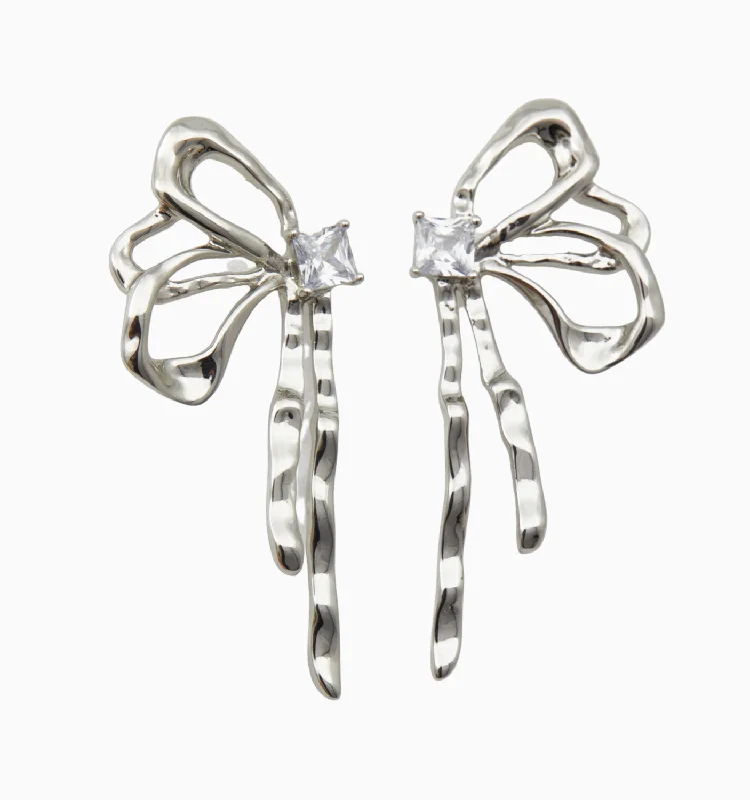 Best hoop earrings with textured silver for a rustic and organic finish-Butterfly Ribbon Earrings