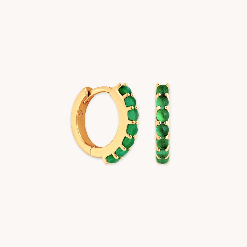 Hoop earrings with crescent moon shapes for a celestial and mystical appearance-Chrysoprase Huggies in Gold