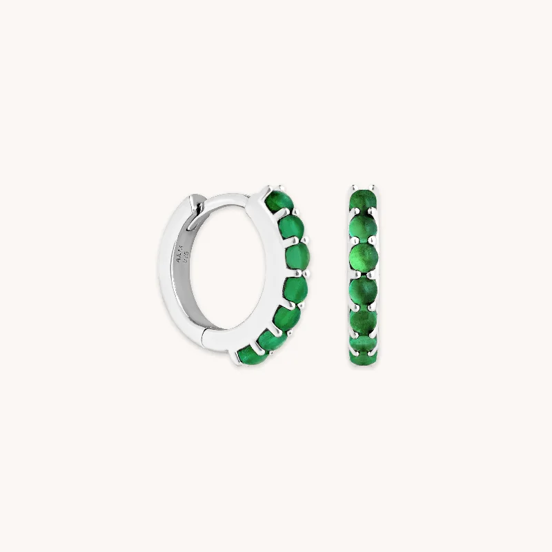 Hoop earrings with hearts for a sweet and romantic gesture-Chrysoprase Huggies in Silver