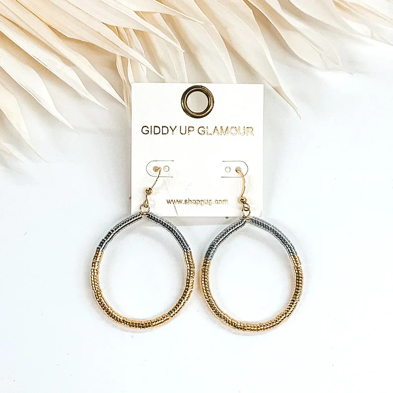 Hoop earrings with snake print designs for an edgy, wild appearance-Circle Drop Metal Disk Beaded Earrings in Gold/Silver