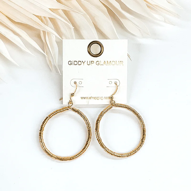 Best hoop earrings with snake-inspired designs for an edgy and fierce vibe-Circle Drop Metal Disk Beaded Earrings in Gold