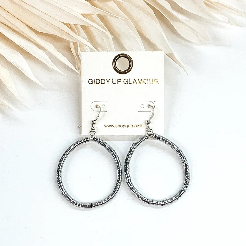 Best hoop earrings with braided leather for a rustic, stylish finish-Circle Drop Metal Disk Beaded Earrings in Silver