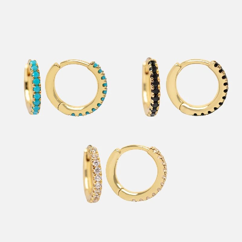 Hoop earrings with rhinestone-studded rims for a glamorous touch-Classic Gem Huggie Hoops