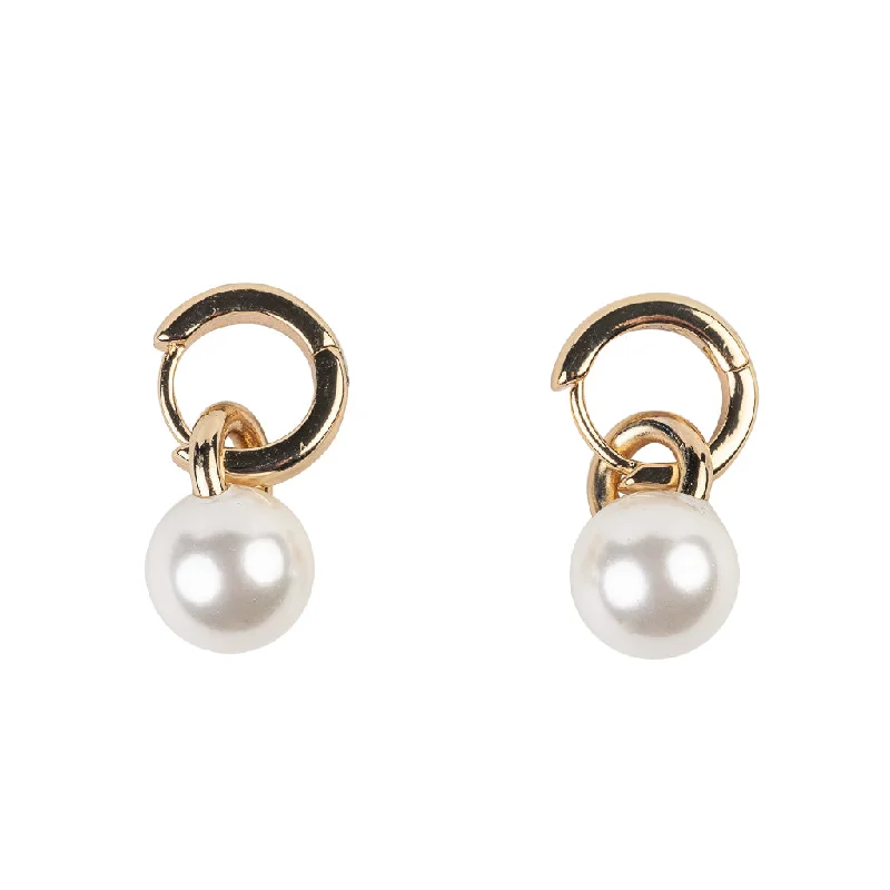 Hoop earrings with snake print designs for an edgy, wild appearance-Gold and Pearl Drop Hoop Earring