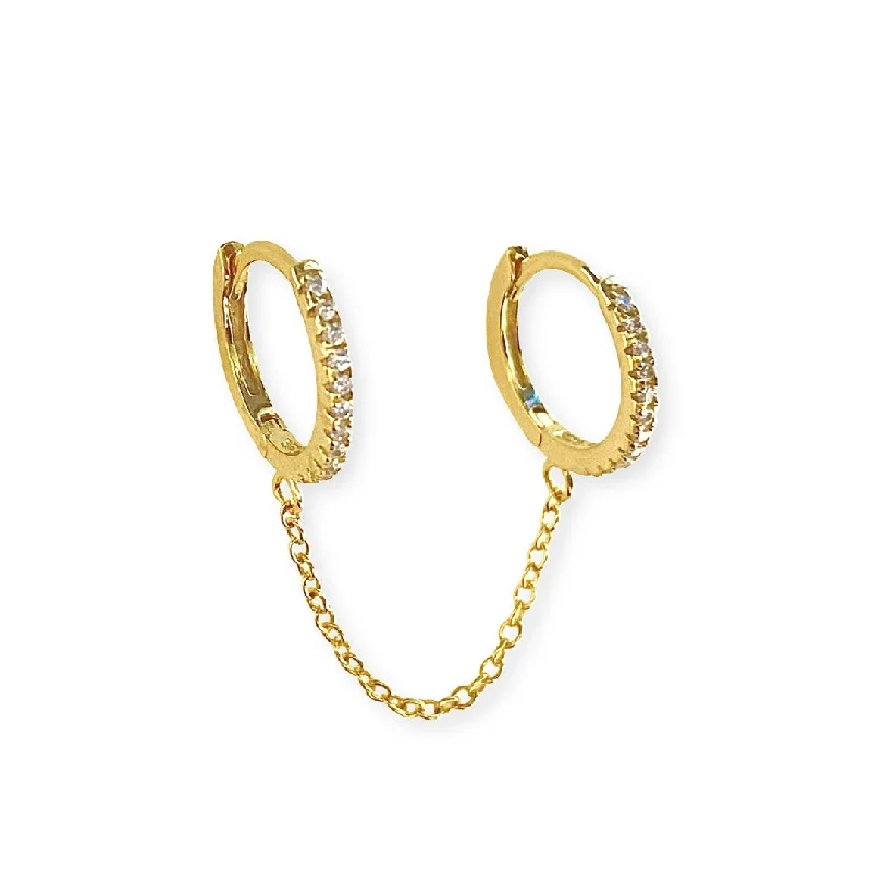 Best hoop earrings with intricate beaded details for a textured, stylish appearance-Double Huggie Sparkle Chain Earrings