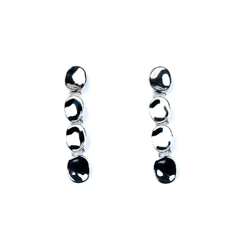 Hoop earrings with satin finishes for a smooth and elegant appearance-Silver Disc Drop Pierced Earrings