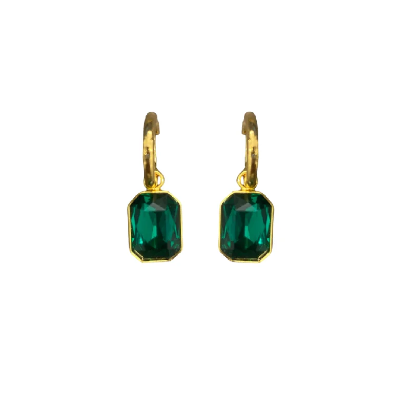 Hoop earrings with resin accents for a bold and colorful design-Gold Pierced Huggie Emerald Stone Drop Earring