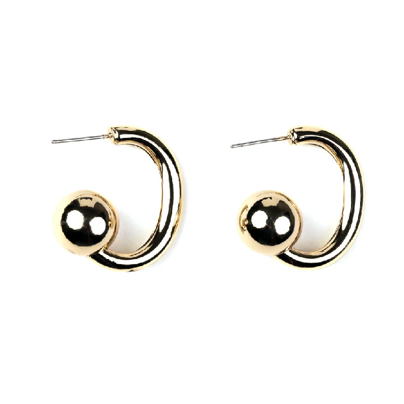 Hoop earrings with tortoiseshell designs for a chic and classic style-Gold Hoop with Ball End Post Earrings