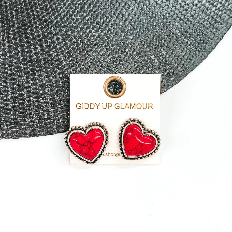 Large hoop earrings for a bold and statement-making fashion accessory-Stone Heart Earrings in Red