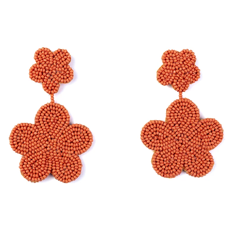 Hoop earrings with spiral designs for a dynamic and fluid look-Coral Bead Flower Earrings