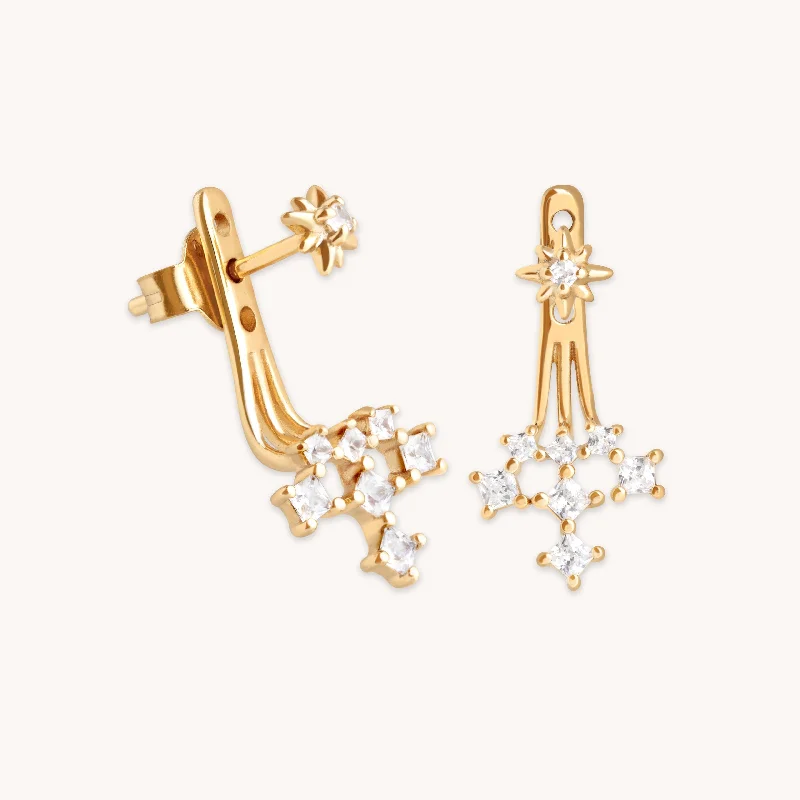 Small hoop earrings for a delicate and understated everyday wear-Cosmic Star Crystal Ear Jacket in Gold