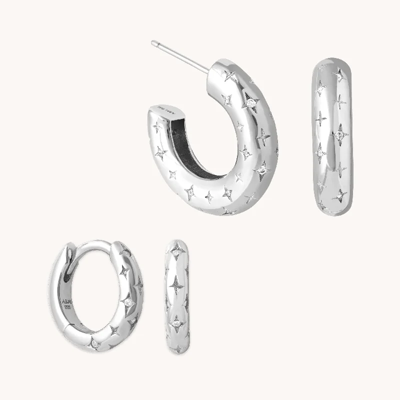 Small hoop earrings for a delicate and understated everyday wear-Cosmic Star Gift Set in Silver