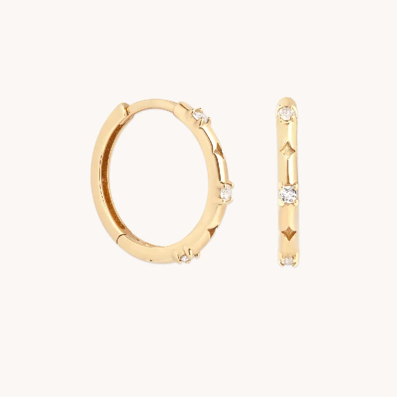 Best hoop earrings with braided leather for a rustic, stylish finish-Cosmic Star Topaz Hoops in Solid Gold