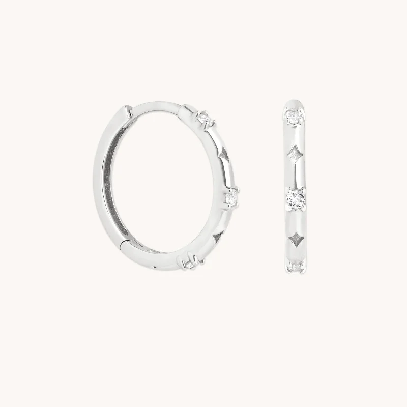 Best hoop earrings with vintage rhinestone embellishments for a retro-glam effect-Cosmic Star Topaz Hoops in Solid White Gold