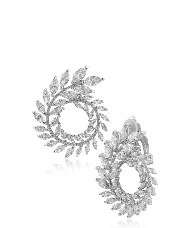 Hoop earrings with twisted leather for a chic and modern boho look-Cubic Zirconia Marquise Foliage Spiral Earrings