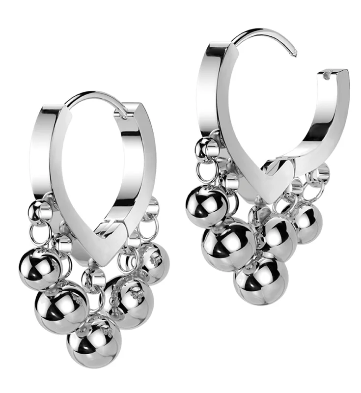 Hoop earrings with pearl accents for a chic and classic style-Dangle Beads Stainless Steel Hinged Hoop Earrings