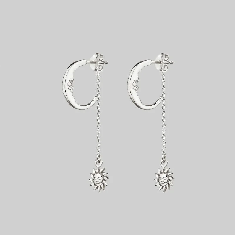 Hoop earrings with cut-out designs for a creative and lightweight effect-DAWN. Man in the Moon & Star Earrings - Silver