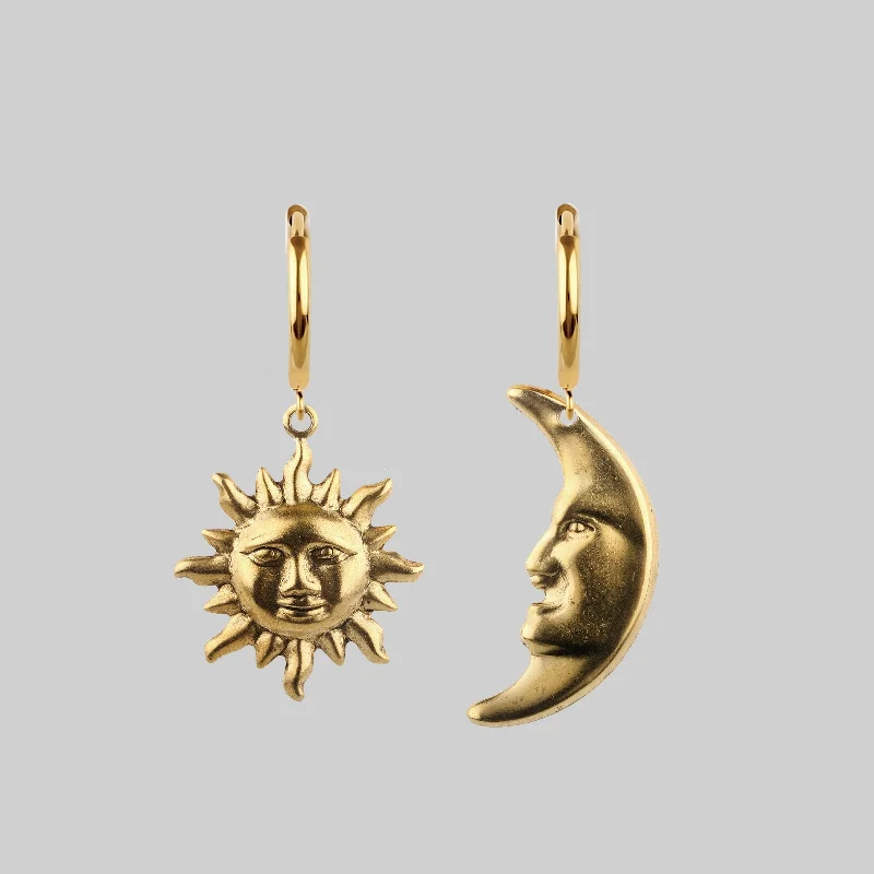 Hoop earrings with a matte finish for a sleek and sophisticated appearance-DAY TO NIGHT. Sun & Moon Hoop Earrings - Gold