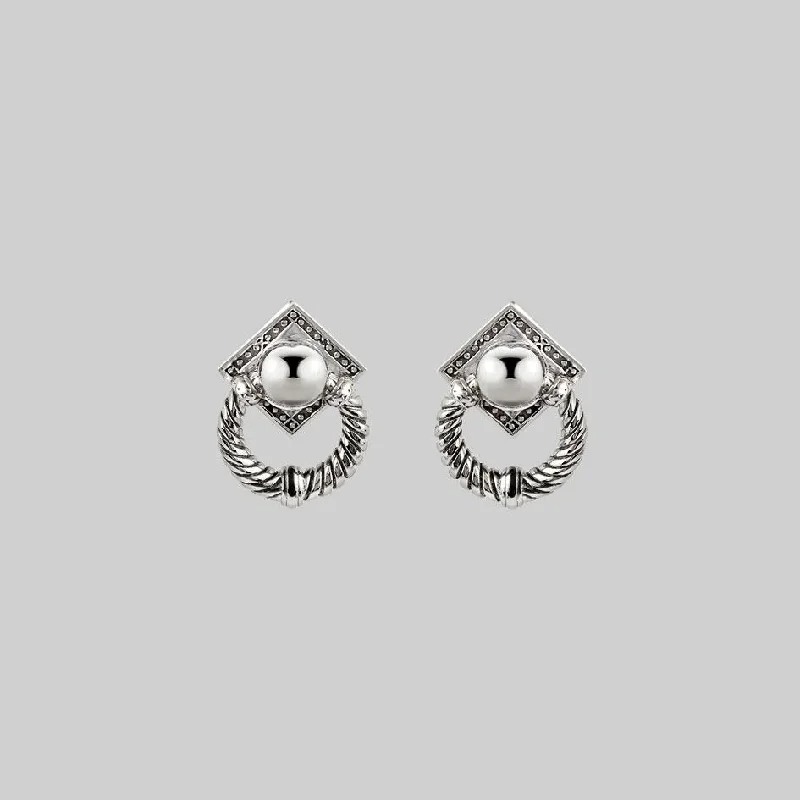 Hoop earrings with cut-out designs for a creative and lightweight effect-DEFEND. Ornate Grand Door Knocker Earrings - Silver