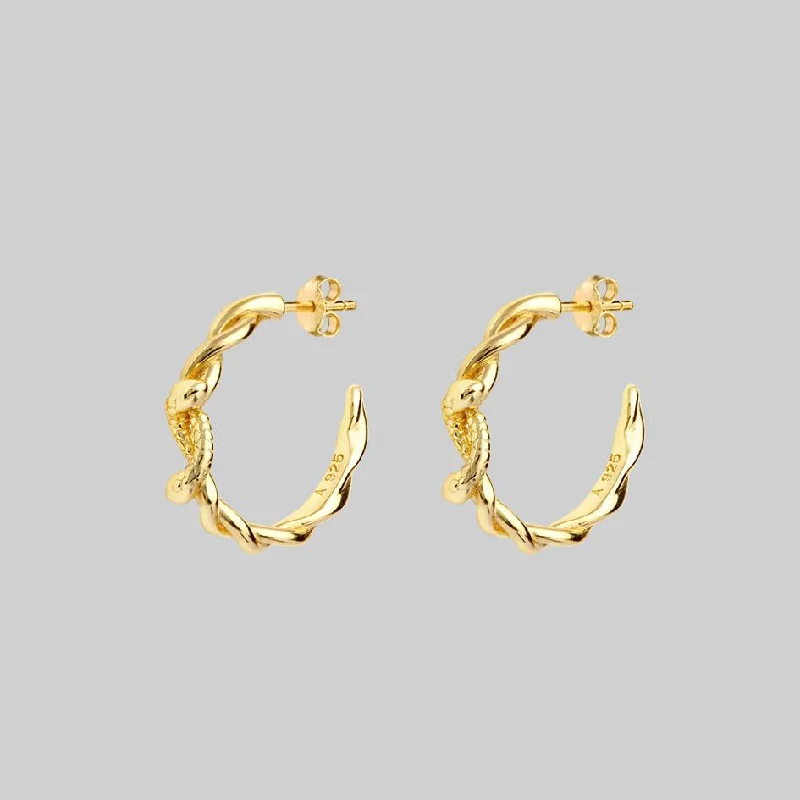 Best hoop earrings with geometric triangle shapes for a modern, chic design-DEVISE. Double Headed Snake Twist Hoop Earrings - Gold