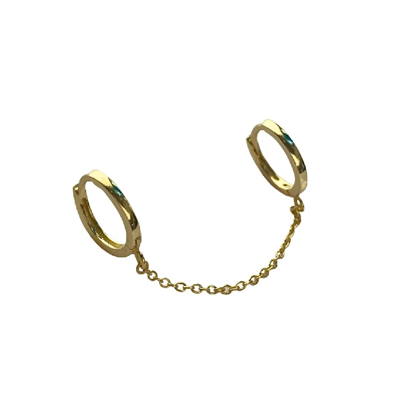 Hoop earrings with luxe velvet finishes for a rich and luxurious touch-Double Huggie Plain Chain Earrings