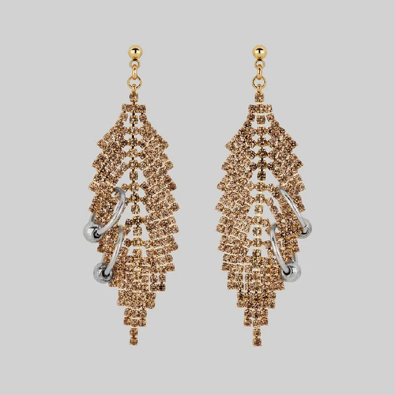 Best hoop earrings with floral designs for a feminine and delicate look-DOWNFALL. Pierced Dazzle Chain Chandelier Earrings - Gold