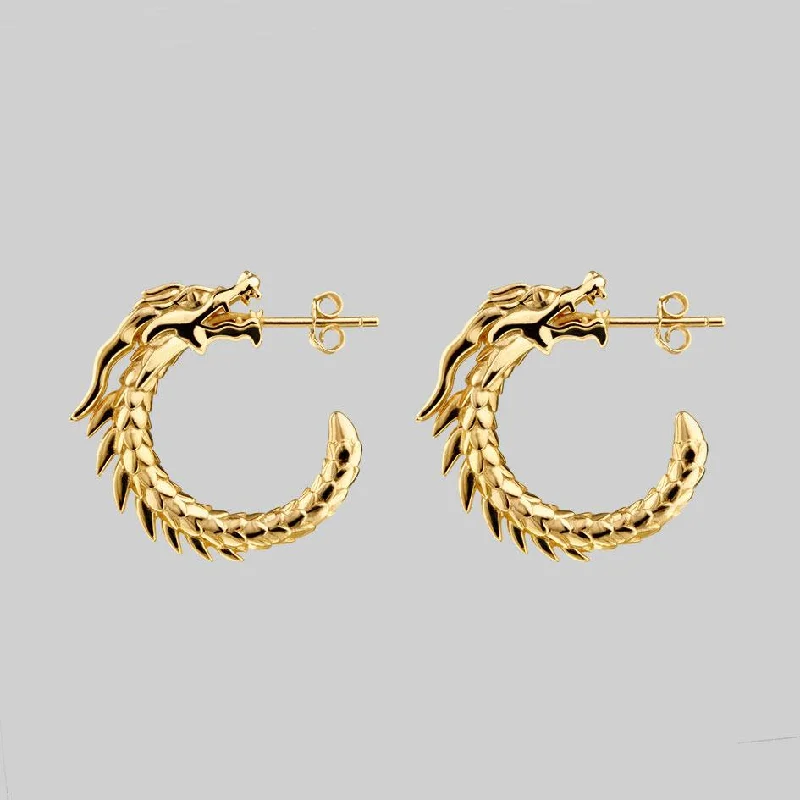 Hoop earrings with gold accents for a warm, elegant statement piece-DRAKE. Dragon Hoop Earrings - Gold