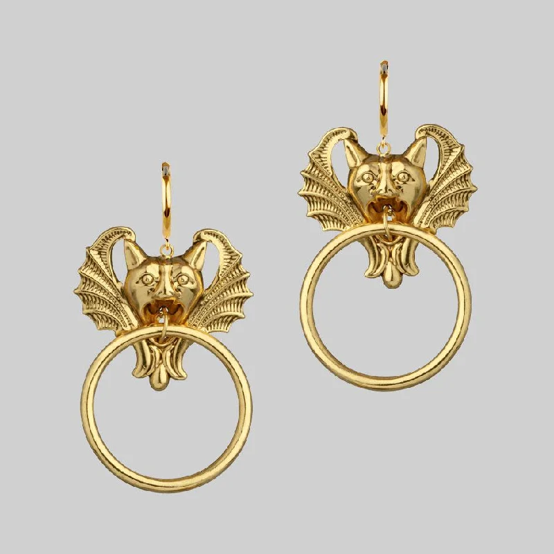 Best hoop earrings with oval shapes for a unique and elongated design-DRAKKAR. Gargoyle Knocker Hoop Earrings - Gold