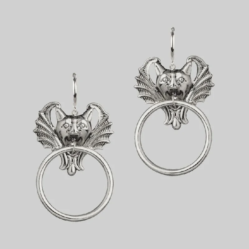 Hoop earrings with removable pendants for a versatile and customizable accessory-DRAKKAR. Gargoyle Knocker Hoop Earrings - Silver