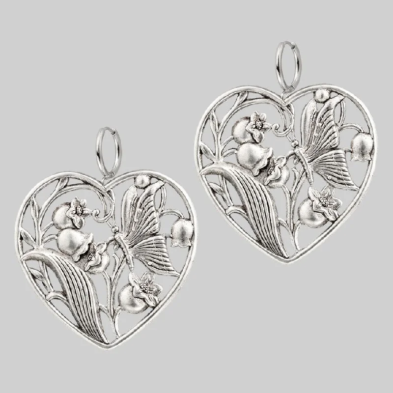 Best hoop earrings with marbled designs for a trendy and artistic effect-EPHEMERA. Blooming Heart Hoop Earrings - Silver