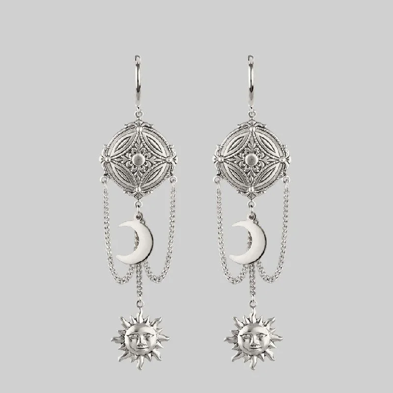 Best hoop earrings with snake chain details for a sleek and modern touch-EQUINOX. Celestial Path Chain Hoop Earrings - Silver