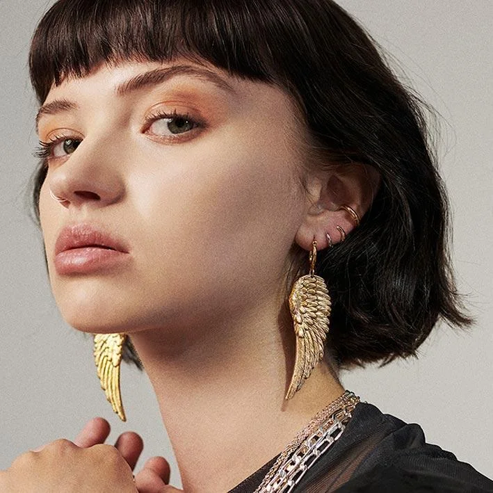 Best hoop earrings with geometric hexagon shapes for a modern, angular look-FALLEN SAINT. Angel Wing Hoop Earrings - Gold