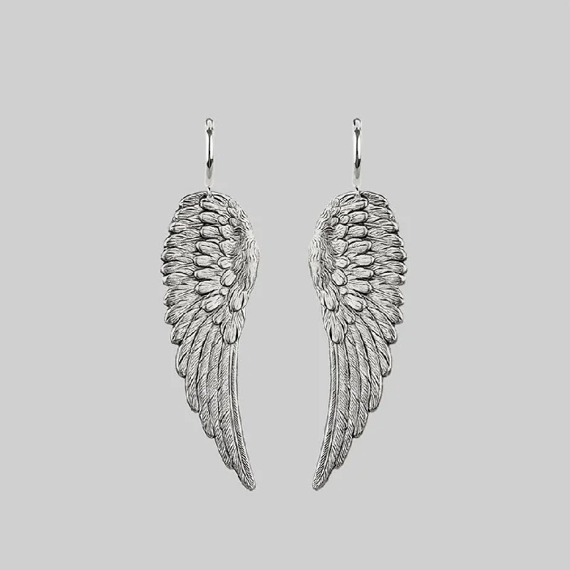 Best hoop earrings with matching bracelets for a coordinated jewelry set-FALLEN SAINT. Angel Wing Hoop Earrings - Silver