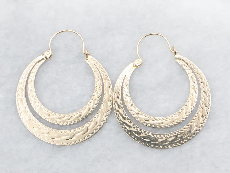 Hoop earrings with twisted leather for a chic and modern boho look-Flat Etched Hoop Earrings