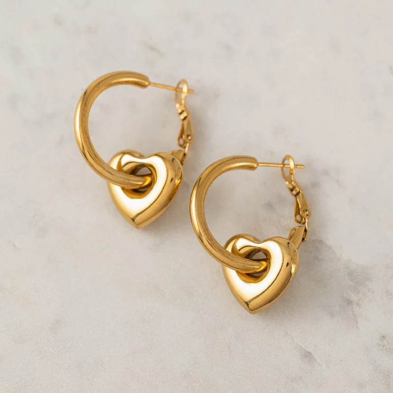 Hoop earrings with stacked layers for a bold and textured design-Flirt Heart Hoop Earrings