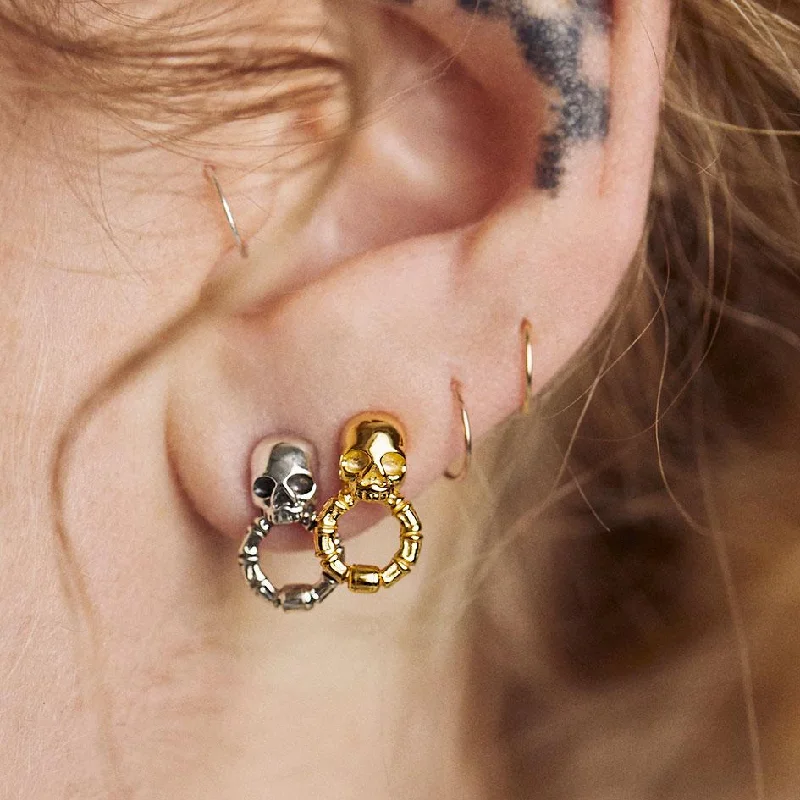 Hoop earrings with hammered textures for a boho-chic and rustic vibe-FORSAKE. Skull & Bones Door Knocker Earrings - Gold